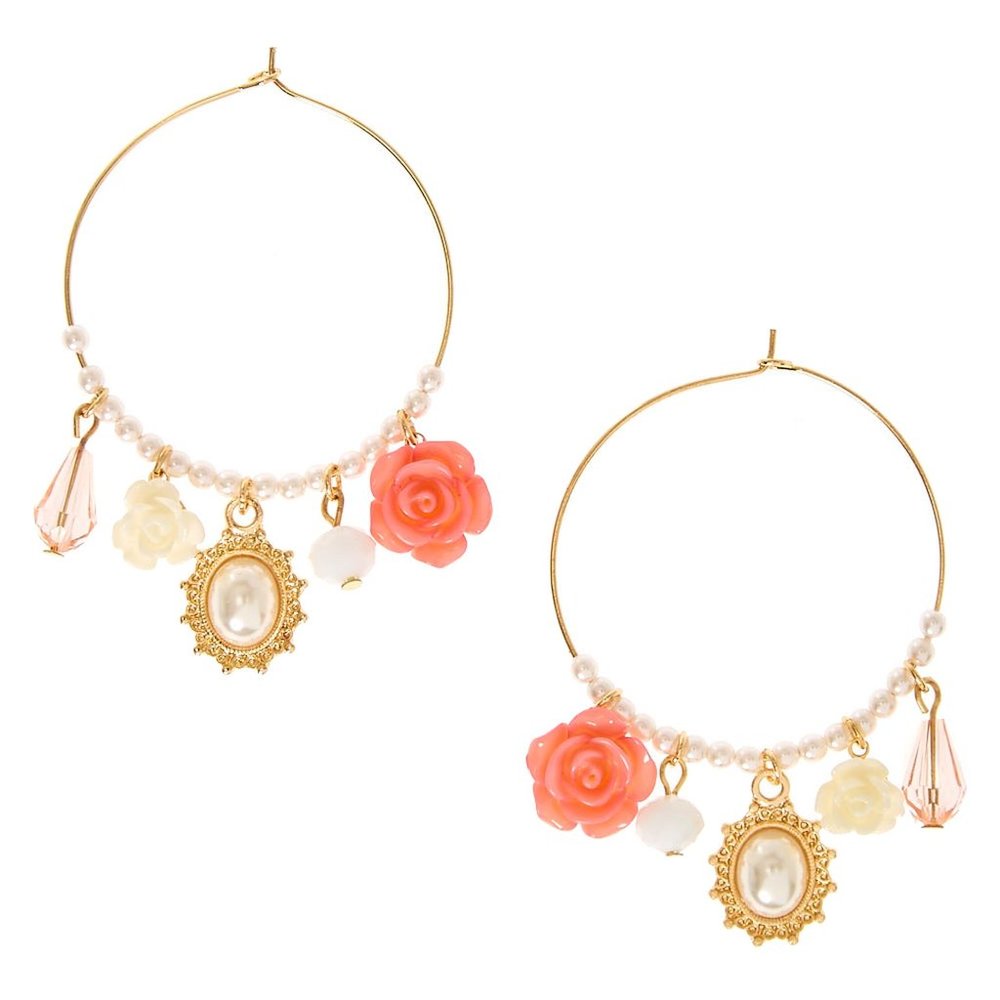 Gold 40MM Romantic Charm Pearl Hoop Earrings NEW - Picture 4 of 4